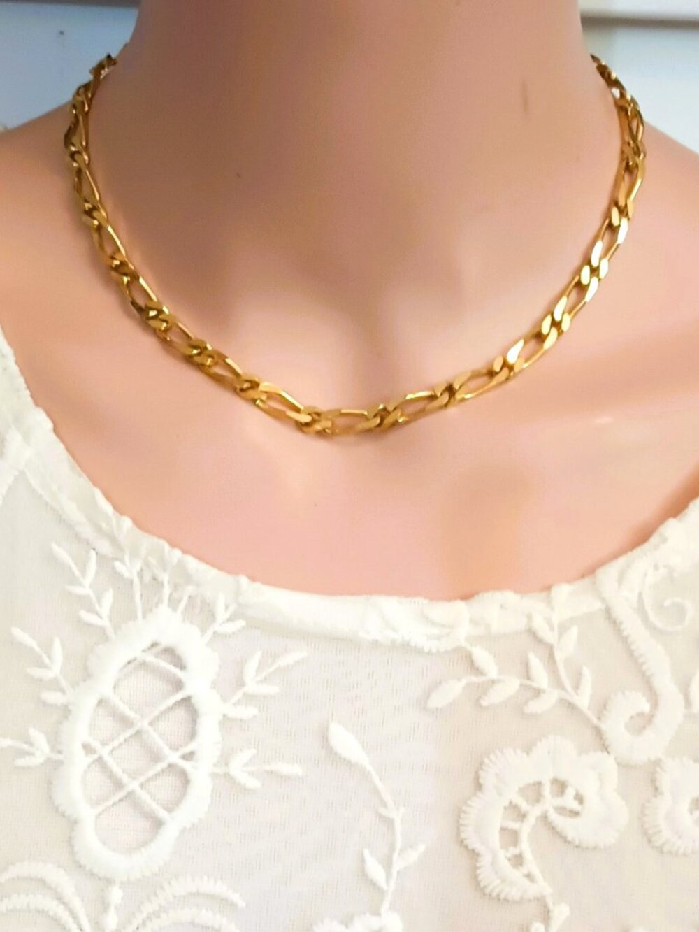 Monet Vintage Link Chain Necklace 16" Women's Gold Tone Collar Choker Jewelry